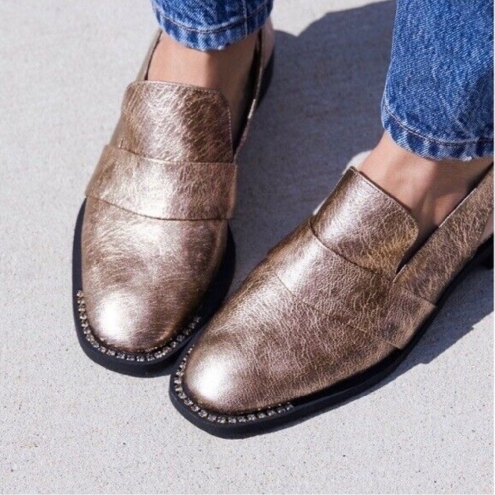 FREE PEOPLE Abbey Road Rose Gold Rhinestone Metallic Slingback Loafers